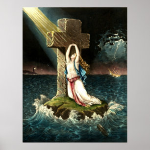 Poster Cru s'accrochant au Christ la roche dans la foi