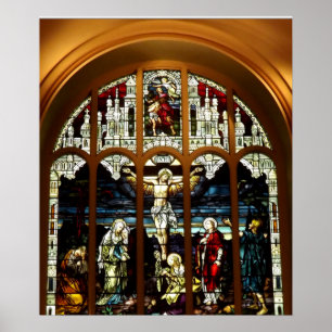 Poster Crucifixion de la fenêtre en verre de Jésus