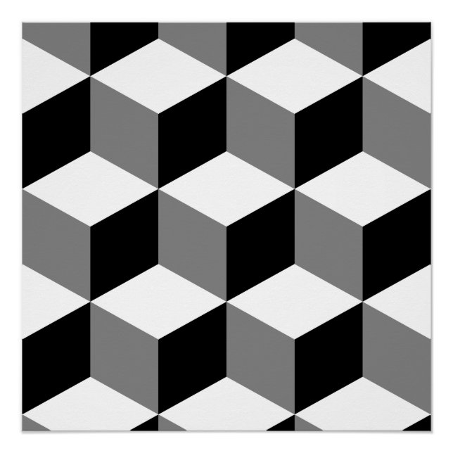 Poster Cube grand Motif noir blanc et gris (Devant)