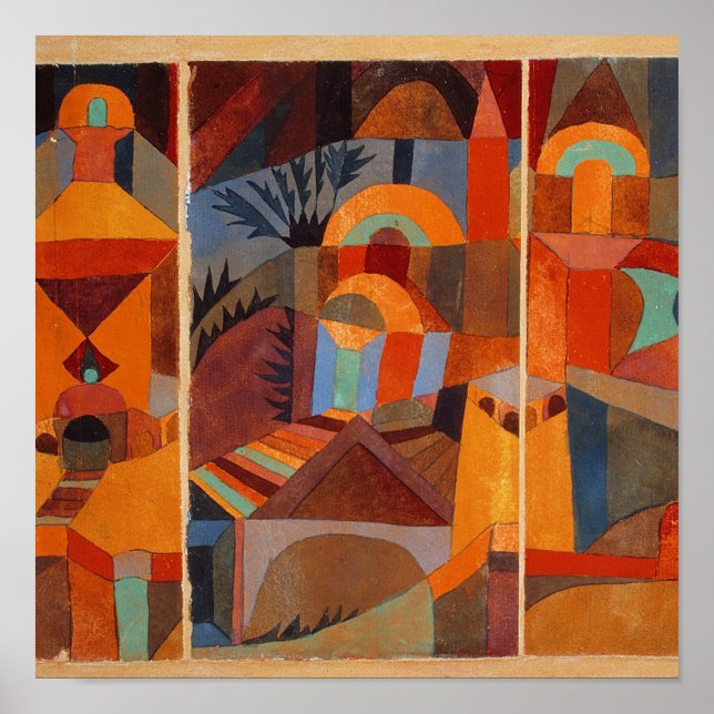 Poster Cubisme Abstrait coloré Klee Temple Gardens (Devant)
