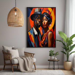 Poster Cubisme Abstrait Gras Couple Portrait - Art Modern