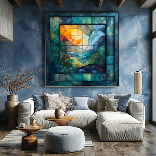 Poster Cubisme géométrique Abstrait - Art paysager vif