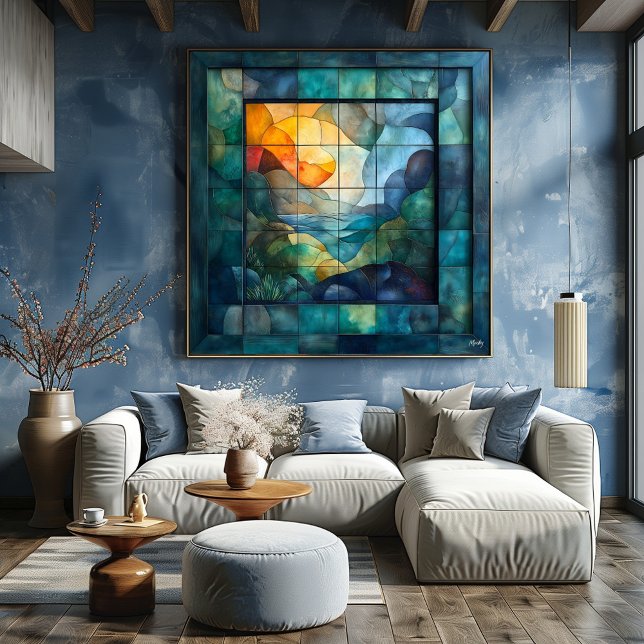 Poster Cubisme géométrique Abstrait - Art paysager vif (Créateur téléchargé)