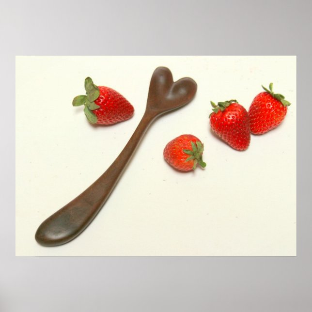Poster Cuillère de coeur de noix avec fraises (Devant)