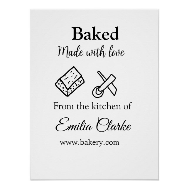 Poster Cuit avec amour boulangerie entreprise ajouter nom (Devant)