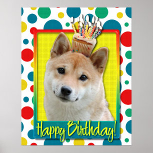 Poster Cupcake d'anniversaire - Shiba Inu