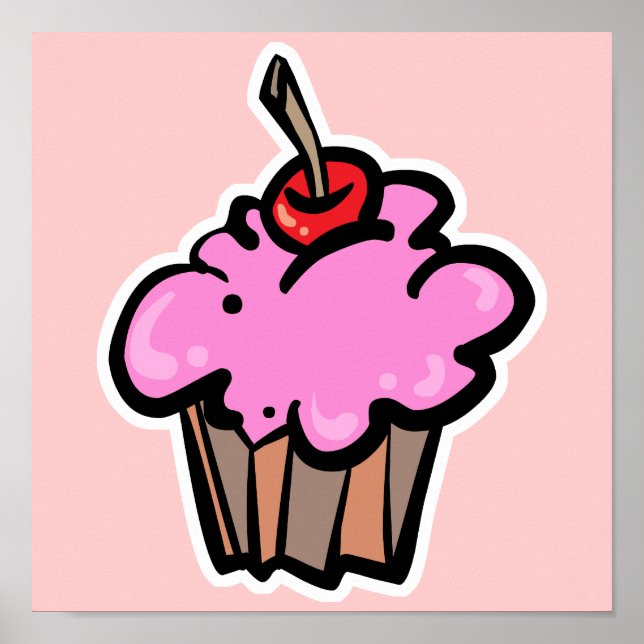 Poster Cupcake rose avec cerise (Devant)