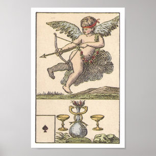Poster Cupidon vintage de carte de jeu et as de pique de