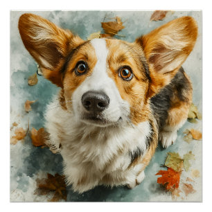 Poster Curieux Corgi Regard d'Automne