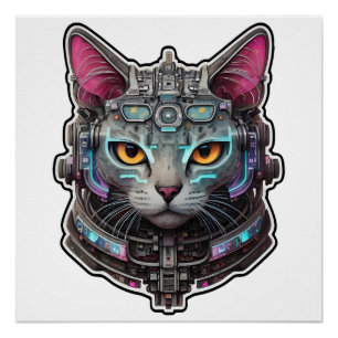 Poster Curieux Kitty dans un cyber-casque