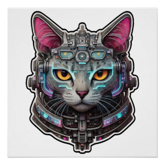 Poster Curieux Kitty dans un cyber-casque