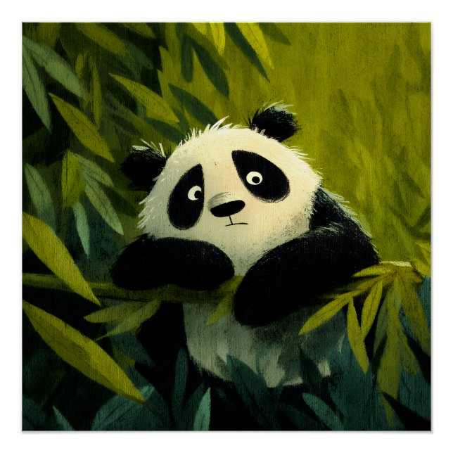 Poster Curieux Panda Coup d'œil au bambou (Devant)