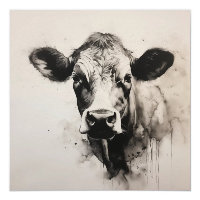 Poster Curious Cow Gaze par PS Nature Designs (Devant)