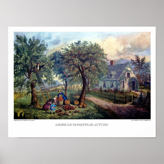 Poster Currier & Ives : American Homestead Automne (Devant)