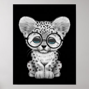 Poster Cute Baby Snow Leopard Cub sur Black