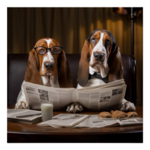 Poster Cute basset hounds lecture journal