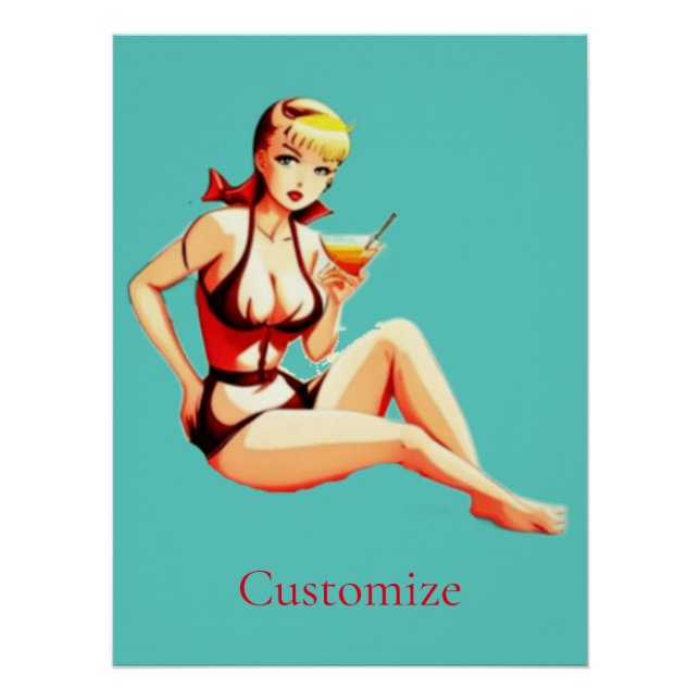Poster Cute Blonde Martini Bikini Girl Thunder_Cove (Devant)