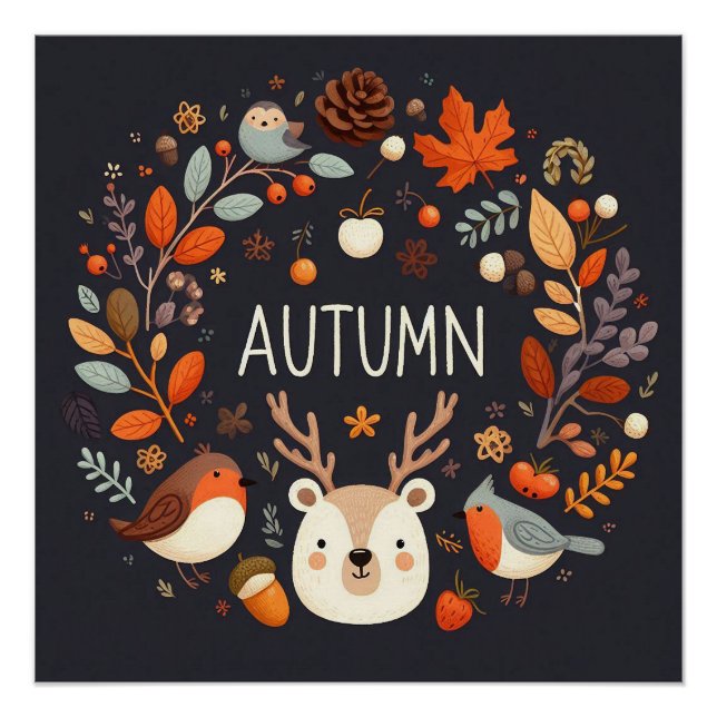 Poster Cute Boho Automne Cerf couronne Décale murale (Devant)