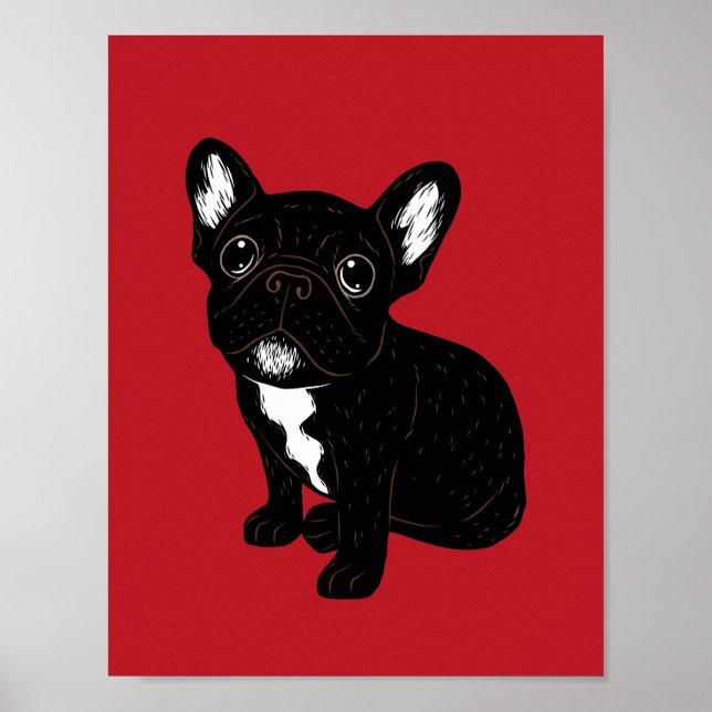 Poster Cute Brindle Frenchie Puppy (Devant)