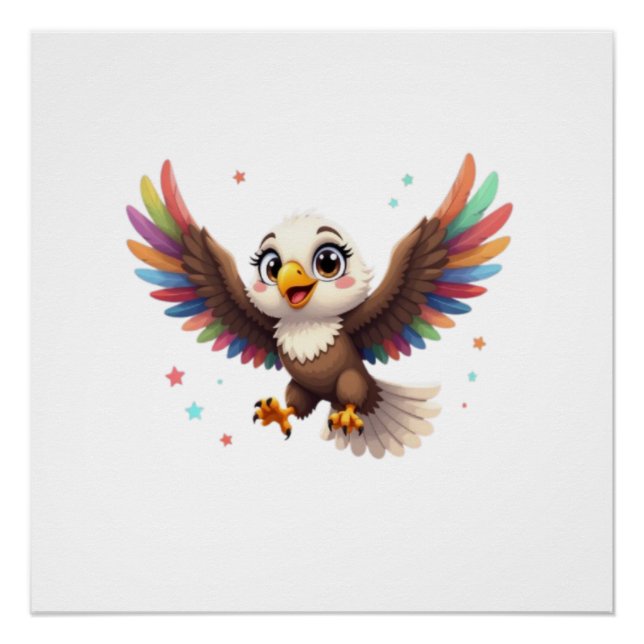 Poster Cute Cartoon Eagle Flying – Friendly Vector Art (Devant)