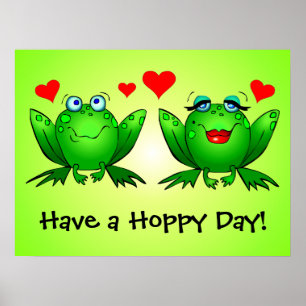 Poster Cute Cartoon Frogs Have a Hoppy Day Green