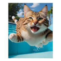 Cute Cat Flying Natation Plongée dans la piscine A
