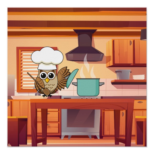 Poster Cute Chef Owl Cuisine en cuisine (Devant)
