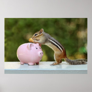 Poster Cute Chipmunk avec Funny Money Piggy Bank Photo