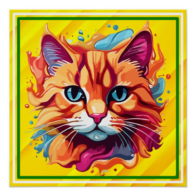 Poster Cute Colorful Chat Face-87002 (Devant)