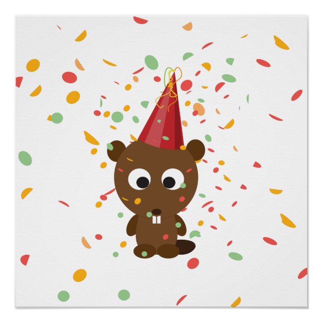 Poster Cute Confetti Party Beaver (Devant)