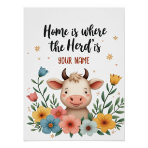 Poster Cute Cow - Editable Family Name Design