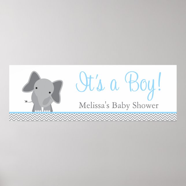 Poster Cute Elephant Chevron Baby shower bleu clair (Devant)