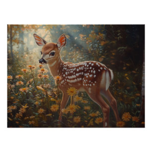 Poster Cute Fawn dans la forêt