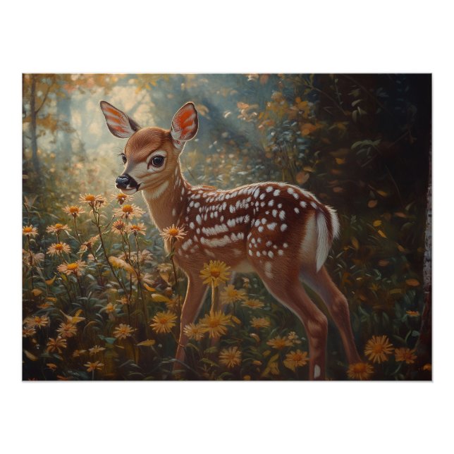 Poster Cute Fawn dans la forêt (Devant)