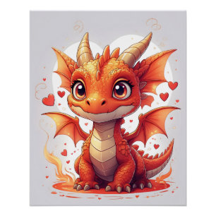 Poster Cute Fire Baby Dragon Art