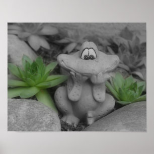 Poster Cute Flower Garden Frog Couleur partielle