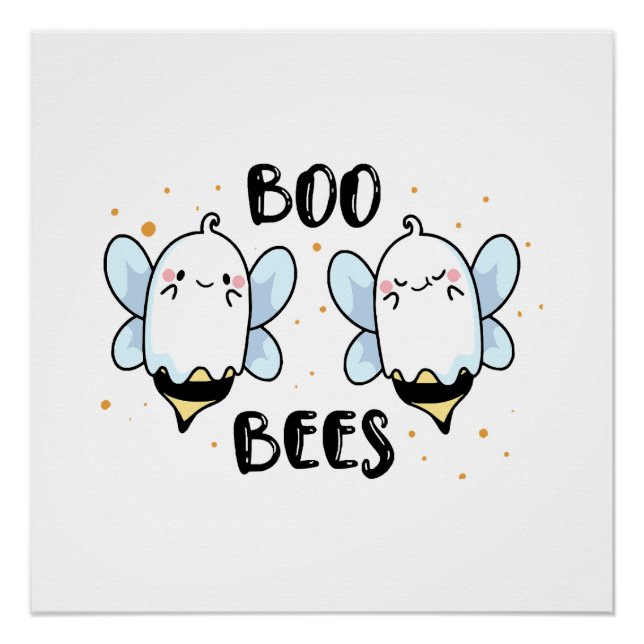 Poster Cute Ghost Boo Bees - Funny Halloween sur blanc (Devant)