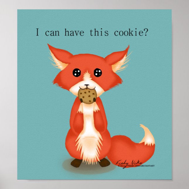 Poster Cute Gros Gros Renard Oeil Manger Un Cookie (Devant)