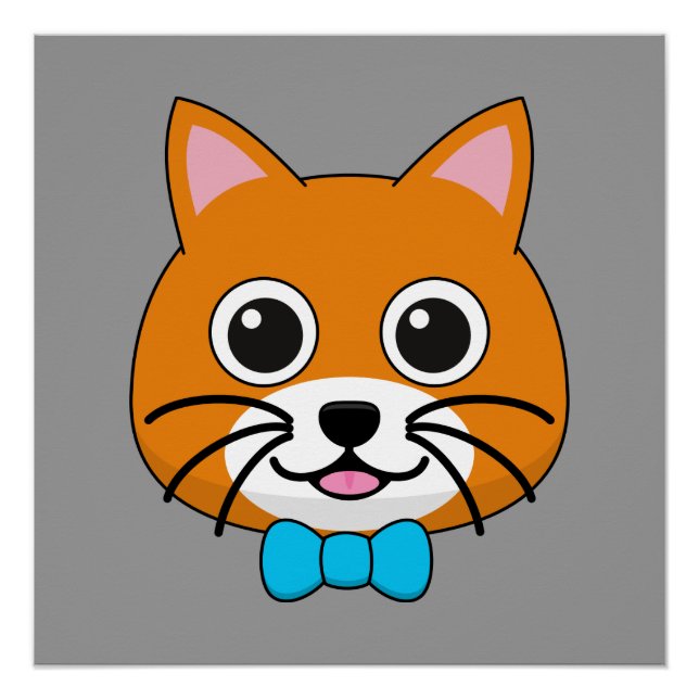 Poster Cute Happy Ginger Cat avec Papillon (Devant)