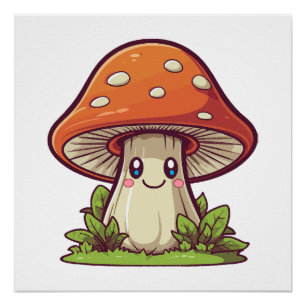 Poster Cute kawaii style, La recherche de champignons