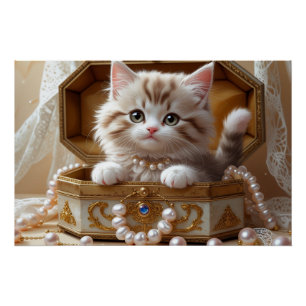 Poster Cute Kitten assis dans une boîte à bijoux