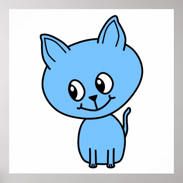 Poster Cute Kitten, en bleu. (Devant)