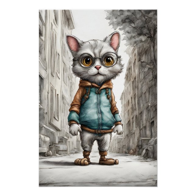 Poster Cute Kitty Cat Out pour une promenade (Devant)