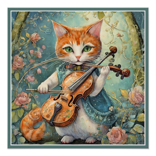 Poster Cute Kitty Jouer au violon (Devant)
