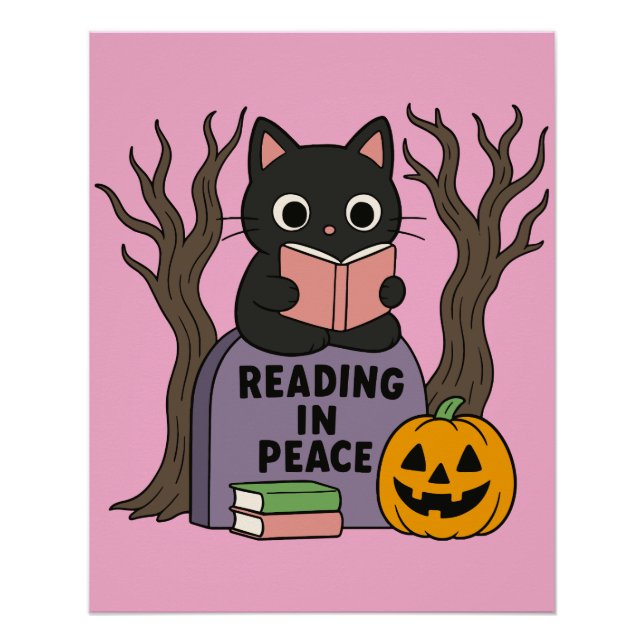 Poster Cute lecture de chat noir en paix (Devant)