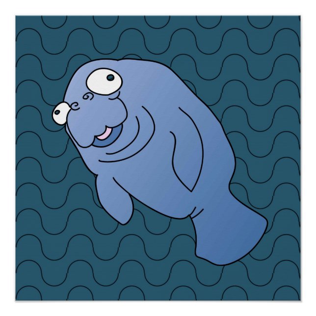 Poster Cute Manatee Hugger Cartographier animal (Devant)