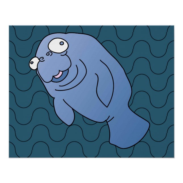 Poster Cute Manatee Hugger Cartographier animal (Devant)