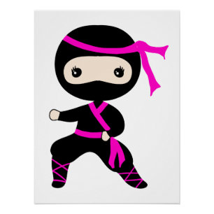 Poster Cute Ninja Enfants Guerrier Fille Anniversaire ros