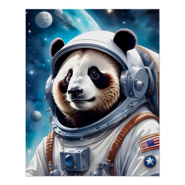 Poster Cute ours Panda en costume d'astronaute dans l'esp (Devant)