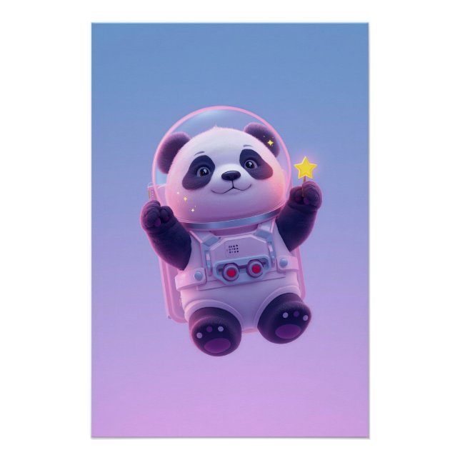Poster Cute Panda Astronaut Kids Wall Art – Funny Space  (Devant)
